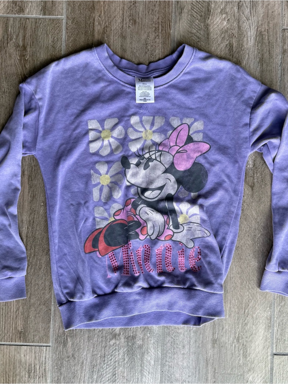 Disney Minnie Mouse Purple Floral Rhinestone Sweatshirt Girl’s M(8)